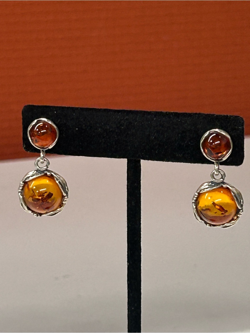 Sterling Silver Baltic Amber Dangle Earrings